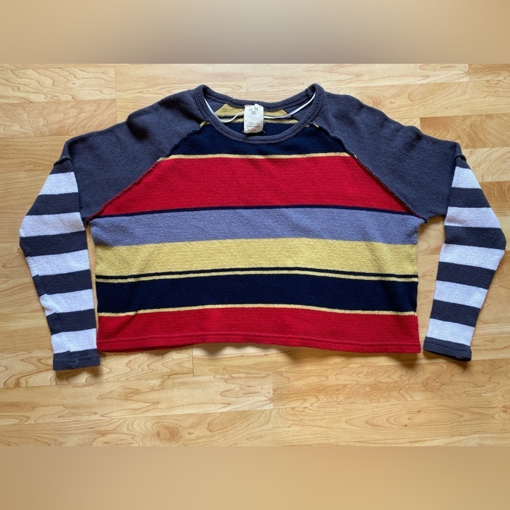 We the Free striped cropped long sleeve drop shoulder oversized sweater size S